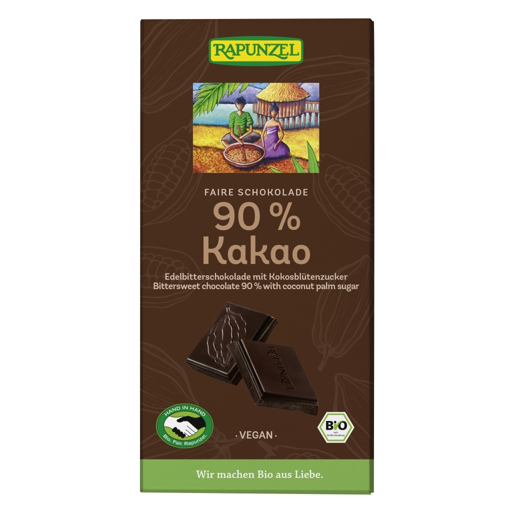 Rapunzel Keserűcsokoládé 90%-os kókuszvirágcukorral BIO 80g