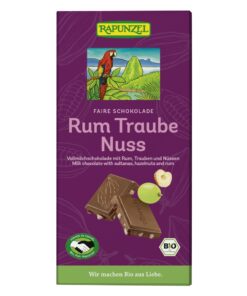 Rapunzel Tejcsokoládé rum-mazsola-mogyoró BIO 100g